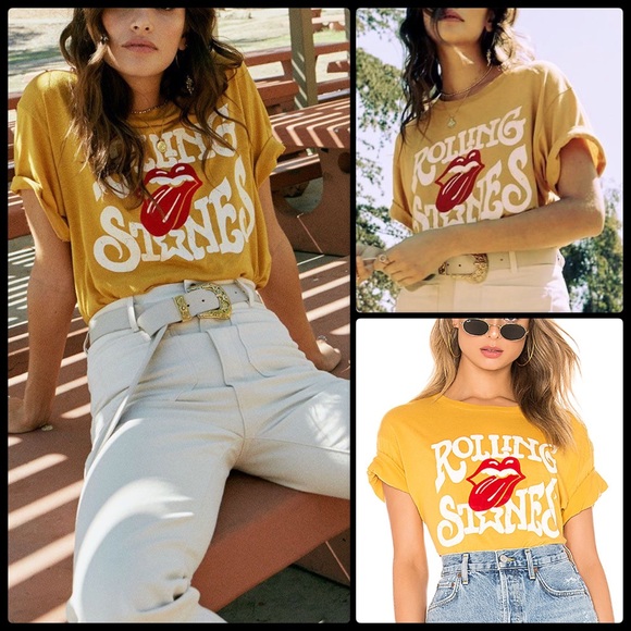 Daydreamer Tops - DAYDREAMER LA 🎸 Rolling Stones Flocked Lips Tee